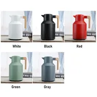 ​1L Thermal Coffee Mug Double Walled Thermal Mug Thermos Jug with Wood Handle Water Kettle Insulated Pitcher Tea Mug Keeps Hot Cold - White 522