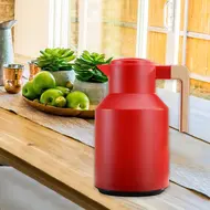 ​1L Thermal Coffee Mug Double Walled Thermal Mug Thermos Jug with Wood Handle Water Kettle Insulated Pitcher Tea Mug Keeps Hot Cold - White 522