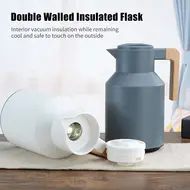 ​1L Thermal Coffee Mug Double Walled Thermal Mug Thermos Jug with Wood Handle Water Kettle Insulated Pitcher Tea Mug Keeps Hot Cold - White 522