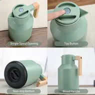 ​1L Thermal Coffee Mug Double Walled Thermal Mug Thermos Jug with Wood Handle Water Kettle Insulated Pitcher Tea Mug Keeps Hot Cold - White 522