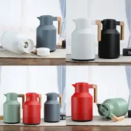 ​1L Thermal Coffee Mug Double Walled Thermal Mug Thermos Jug with Wood Handle Water Kettle Insulated Pitcher Tea Mug Keeps Hot Cold - White 522