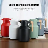 ​1L Thermal Coffee Mug Double Walled Thermal Mug Thermos Jug with Wood Handle Water Kettle Insulated Pitcher Tea Mug Keeps Hot Cold - White 522