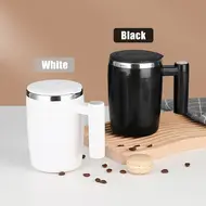 380mL Self Stirring Mug with Lid Automatic Magnetic Stainless Steel Coffee Cup for Coffee Milk Cocoa Hot Chocolate & Tea - White 485