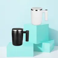380mL Self Stirring Mug with Lid Automatic Magnetic Stainless Steel Coffee Cup for Coffee Milk Cocoa Hot Chocolate & Tea - White 485