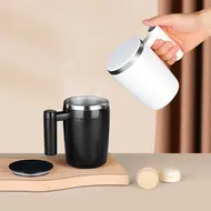 380mL Self Stirring Mug with Lid Automatic Magnetic Stainless Steel Coffee Cup for Coffee Milk Cocoa Hot Chocolate & Tea - White 485