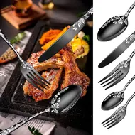 ​40PCS Stainless Steel Silverware Set Mirror Polished Cutlery Flatware with Flower Pattern 8 Knives 8 Forks 8 Spoons 8 Tea Forks 8 Teaspoons for Kitchen Restaurant Party 489