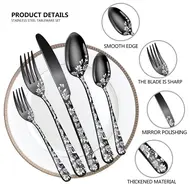 ​40PCS Stainless Steel Silverware Set Mirror Polished Cutlery Flatware with Flower Pattern 8 Knives 8 Forks 8 Spoons 8 Tea Forks 8 Teaspoons for Kitchen Restaurant Party 489