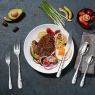 ​40PCS Stainless Steel Silverware Set Mirror Polished Cutlery Flatware with Flower Pattern 8 Knives 8 Forks 8 Spoons 8 Tea Forks 8 Teaspoons for Kitchen Restaurant Party 489