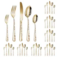 ​40PCS Stainless Steel Silverware Set Mirror Polished Cutlery Flatware with Flower Pattern 8 Knives 8 Forks 8 Spoons 8 Tea Forks 8 Teaspoons for Kitchen Restaurant Party 489