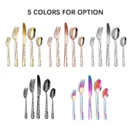 ​40PCS Stainless Steel Silverware Set Mirror Polished Cutlery Flatware with Flower Pattern 8 Knives 8 Forks 8 Spoons 8 Tea Forks 8 Teaspoons for Kitchen Restaurant Party 489