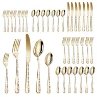 ​40PCS Stainless Steel Silverware Set Mirror Polished Cutlery Flatware with Flower Pattern 8 Knives 8 Forks 8 Spoons 8 Tea Forks 8 Teaspoons for Kitchen Restaurant Party 489