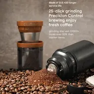 Electric Burr Coffee Grinder 24W Portable USB Rechargeable 25 Gears Adjustable Burr Mill with Stainless Steel Core & Cleaning Brush 465