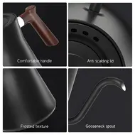 ​Electric Gooseneck Kettle 1200W Stainless Steel NTC Temp Control LCD Display Auto Shut Off 0.9L Pour Over Coffee  Tea Boiler 479