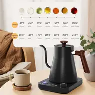 ​Electric Gooseneck Kettle 1200W Stainless Steel NTC Temp Control LCD Display Auto Shut Off 0.9L Pour Over Coffee  Tea Boiler 479