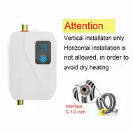 ​Electric Mini Tankless Water Heater 220V 3500W Bathroom Kitchen Washing Machine with LCD Display for Shower Bathroom Kitchen Washing Machine EU Plug 540