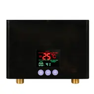 Electric Mini Tankless Water Heater 3KW Wall Mounted with LED Display 3 Speed Temperature Adjustment Remote Control for Home Kitchen Bathroom - Black 545
