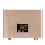 Electric Mini Tankless Water Heater 3KW Wall Mounted with LED Display 3 Speed Temperature Adjustment Remote Control for Home Kitchen Bathroom - 	Gold 546