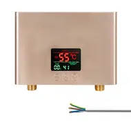 Electric Mini Tankless Water Heater 3KW Wall Mounted with LED Display 3 Speed Temperature Adjustment Remote Control for Home Kitchen Bathroom - 	Gold 546