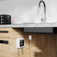 ​Electric Mini Tankless Water Heater 7500W Wall Mounted LED Display Backlit Thermostat Mode Power Setting for Household Kitchen Bathroom 544