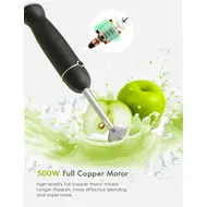 ​Homgeek 500W Immersion Hand Blender 3 in 1 6 Speed Electric Stick with Turbo Stainless Steel Whisk & Milk Frother Attachments Black 490