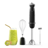 ​Homgeek 500W Immersion Hand Blender 3 in 1 6 Speed Electric Stick with Turbo Stainless Steel Whisk & Milk Frother Attachments Black 490
