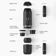 ​Nespresso Compatible Electric Portable Coffee Maker 19 Bar 100W Wireless Heating Travel Espresso Machine for Travel Camping Office Home with NS Pods and Ground Coffee - Red 460