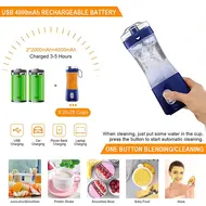 ​Portable Electric Blender Single Serve Fruit Juicer Mixer Cup with USB Rechargeable 4000mAh Battery - 	Blue 496