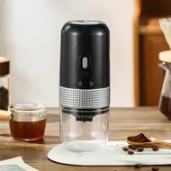 ​​Portable Electric Burr Coffee Grinder 13W 200ml SB Rechargeable Adjustable Setting Cordless with Cleaning Brush for Travel Camping Office Household - Grey 464