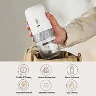 ​​Portable Electric Burr Coffee Grinder 13W 200ml SB Rechargeable Adjustable Setting Cordless with Cleaning Brush for Travel Camping Office Household - Grey 464
