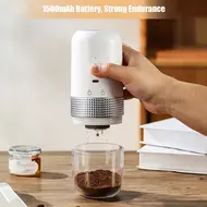 ​​Portable Electric Burr Coffee Grinder 13W 200ml SB Rechargeable Adjustable Setting Cordless with Cleaning Brush for Travel Camping Office Household - Grey 464