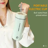 Portable Electric Kettle 350ML  Stainless Steel Travel Beaker with Automatic Shut Off for Tea Coffee Baby Milk - Green 488