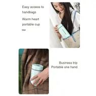 Portable Electric Kettle 350ML  Stainless Steel Travel Beaker with Automatic Shut Off for Tea Coffee Baby Milk - Green 488