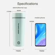 Portable Electric Kettle 350ML  Stainless Steel Travel Beaker with Automatic Shut Off for Tea Coffee Baby Milk - Green 488