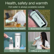 Portable Electric Kettle 350ML  Stainless Steel Travel Beaker with Automatic Shut Off for Tea Coffee Baby Milk - Green 488