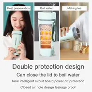 Portable Electric Kettle 350ML  Stainless Steel Travel Beaker with Automatic Shut Off for Tea Coffee Baby Milk - Green 488