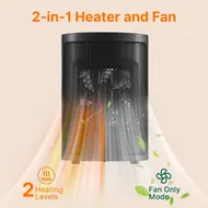 ​Portable Space Heater with 2 Gear Heating and Fan Modes Wind Speed Adjustable Thermostat Automatic Power Off When Tipping Over 1500W Small Electric Space Heater for Bedroom Office Under Desk Quiet Operation 535