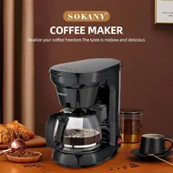 SOKANY CM102 6 Cup Electric Coffee Maker 750ml Borosilicate Glass Carafe 650W Drip Coffee Pot Machine with Anti Drip for Home or Office Use 468