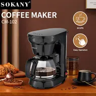 SOKANY CM102 6 Cup Electric Coffee Maker 750ml Borosilicate Glass Carafe 650W Drip Coffee Pot Machine with Anti Drip for Home or Office Use 468