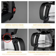 SOKANY CM102 6 Cup Electric Coffee Maker 750ml Borosilicate Glass Carafe 650W Drip Coffee Pot Machine with Anti Drip for Home or Office Use 468