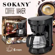 SOKANY CM102 6 Cup Electric Coffee Maker 750ml Borosilicate Glass Carafe 650W Drip Coffee Pot Machine with Anti Drip for Home or Office Use 468