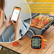 Smart Meat Thermometer Digital Wireless with Dual Probes Instant Reading Food Thermometer APP Control with Time Alarm Barbecue Thermometer for Outdoor BBQ with Stand and Hanging Stand 491