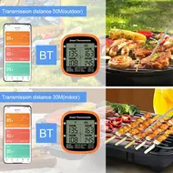 Smart Meat Thermometer Digital Wireless with Dual Probes Instant Reading Food Thermometer APP Control with Time Alarm Barbecue Thermometer for Outdoor BBQ with Stand and Hanging Stand 491
