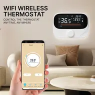 ​Smart Thermostat for Home Boiler Heating RF433 WiFi AC Thermostat 980ft Wireless Distance APP and Voice Control LED Digital Touch Screen Programmable Thermostat with Weather Report Adjustable Button 557