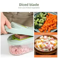 Vegetable Chopper Food Slicer 15 in 1 Multifunctional Kitchen Dicer Cutter with 9 Blades Egg Separator Hand Guard Colander & Container 499