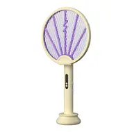 ​2 in 1 Electric Fly Swatter Racket & Intelligent Bug Zapper with USB Rechargeable Base - Yellow 609