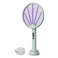​2 in 1 Electric Fly Swatter Racket & Intelligent Bug Zapper with USB Rechargeable Base - Green 608