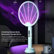 ​2 in 1 Electric Fly Swatter Racket & Intelligent Bug Zapper with USB Rechargeable Base - Green 608