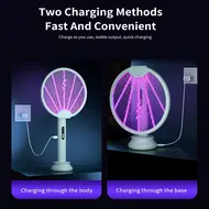 ​2 in 1 Electric Fly Swatter Racket & Intelligent Bug Zapper with USB Rechargeable Base - Yellow 609