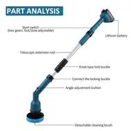 21V electric floor scrubber retractable multi-function lithium cleaning 21V electric floor scrubber retractable multi function lithium cleaning brush cordless shower brush with 8 interchangeable brush heads 2 adjustable speeds and adjustable extension han 666