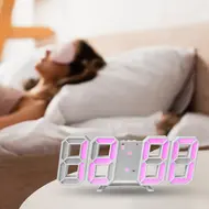 ​3D Led Wall Clock Date Temperature Display Digital Alarm Clock for Home Living Room Office Warehouse - Blue 637